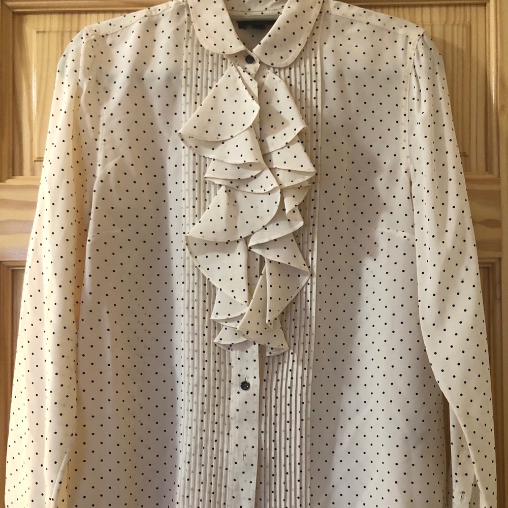 J Crew White Polka Dot Silk Blouse